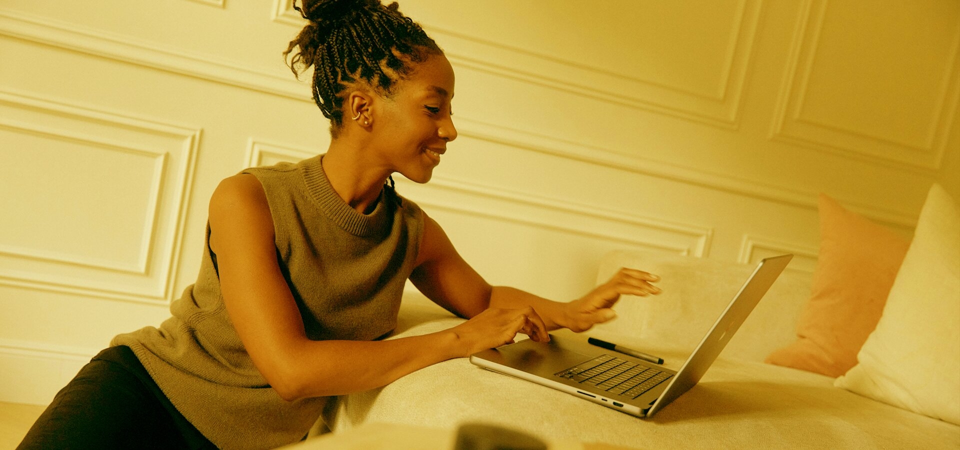 Woman working on a laptop